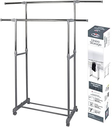 Maury's Storage Appendiabiti, Estensibile Con Ruote, Colorazione Silver, Salvaspazio per vestiti (Doppio Estensibile)