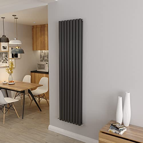 Anthracite Vertical Radiator Oval Double Panel Designer Tall Radiators 1800x472mm Central Heating Radiators