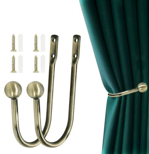 FANNAS 2 Stück Raffhalter Gardinen Dekorativer Metall Vorhang Raffhalter Haken Wandbefestigung U-Form Raffbügel Vorhänge Tieback Hooks für Schlafzimmer Wohnzimmer Bäder Büros Cafés (Bronze)