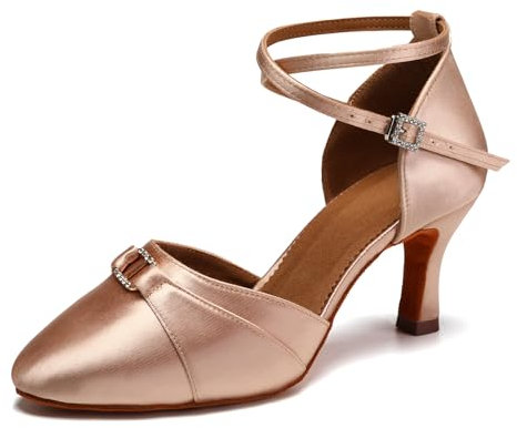 VCIXXVCE Scarpe da Ballo da Sala Donna Rosa Raso Salsa Moderna Tango Valzer Danza Scarpe con Tacco 7.5cm, 38 EU