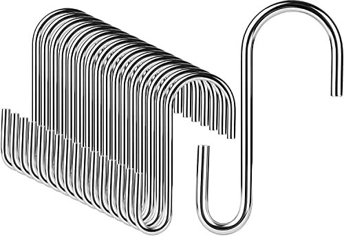 DONQL S Hooks for Hanging,3.54inch Hooks Heavy Duty,Small Kitchen Hooks S Shaped Hanging Hooks Stainless Steel Hooks S Clips for Utensil,Clothes,Jeans,Fence,Plant,Baskets (Silver, 20Pcs)
