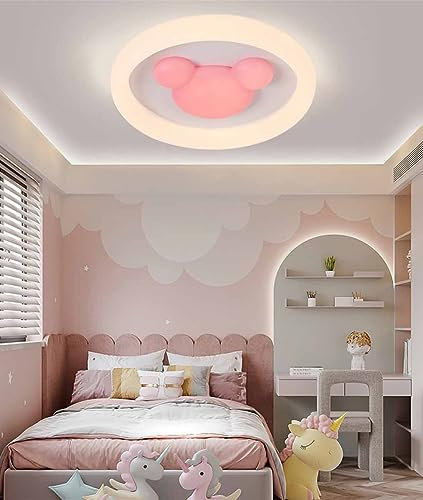 Rosa Mickey Deckenleuchte, 50 cm, rund, für Kinder, LED, dimmbar, Mädchenzimmer, Kronleuchter mit Fernbedienung, Hängeleuchte, Kinderzimmer, Schlafzimmer, Jungen, Wohnzimmer, moderne Beleuchtung
