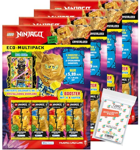 Bundle mit Lego Ninjago Serie 8 Next Level Trading Cards - Alle 4 verschiedenen Multipacks + Exklusive Collect-it Hüllen