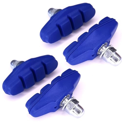 cyclingcolors 4X Fahrrad Bremsschuhe 50mm für Rennrad Felgenbremse Bremsbeläge mit Bolzen Gewinde Befestigungsmaterial, Blau
