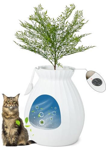 GYMAX Bac à Litière pour Chat avec Système Intelligent de Désodorisation, Maison de Toilette en Forme de Pot, avec Pelle & Rideau, 50X115CM(Blanc)