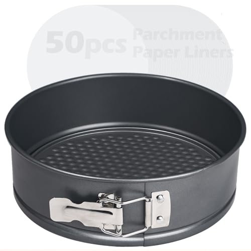 webake 8 Inch Springform Pan Set for Baking, Nonstick Cheesecake Pan Deep Dish Round Cake Molds with 50 Pcs Parchment Paper Liners