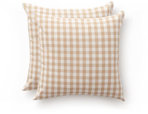GAMUSI 2er-Set Karierter Vichy-Kissenbezug 45 x 45, dekorative Sofakissenbezüge mit Reißverschluss, atmungsaktive und weiche Baumwolle, Farbe Beige