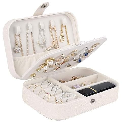 homchen Travel Jewellery Organiser Bag, Jewelry Storage Box Case for Bracelet, Earrings, Rings, Necklace (White)