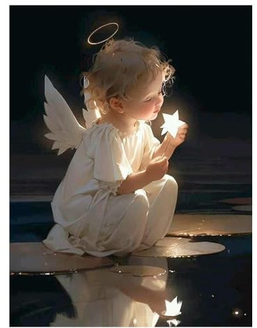 DCIDBEI 30 x 40 cm DIY Runde Diamond Painting Blonder Engel, 5D Diamant Painting Stern, Puzzle Diamant Fee Für Erwachsene, Haus Dekoration || Kristall Handwerk || Geschenke für Kinder