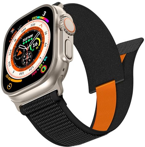 Cinturino Trail Loop Compatibile con Apple Watch Strap Ultra 49mm 45mm 44mm 42mm, Cinturini Sportivi Regolabili in Nylon per Iwatch Series Se 9 8 7 6 5 4 2 3 1 Uomo Donna (nero)