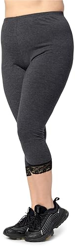 Merry Style Große Größen Damen 3/4 Capri Leggings aus Baumwolle mit Spitze MS10-458 (DunkelMelange, 4XL)
