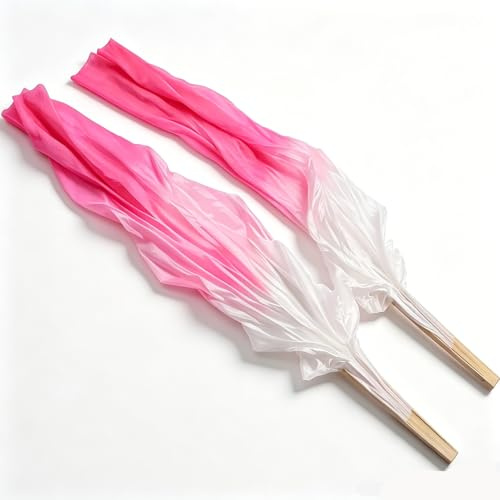 Cyrank 1 Paar Tanzfächer, Fächer Schleier Bauchtanz, Bauchtanz Seidenfans, Bauchtanz fächer, Lange Tanzfächer, Bauchtanzfächer, Faltbare Tanzfächer, Performance-Tanzfächer, Klassische Faltfächer(Rosa)