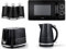Tower Solitaire Black 1.5L 3KW Jug Kettle, 2 Slice Toaster, T24042BLK 800W 20L Manual Microwave & Canisters. Modern Matching Kitchen Set of 6 in Black