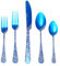 Blue Wave Lot de 20 couverts en acier inoxydable pour 4 ustensiles de cuisine et mariage gravés au laser Passe au lave-vaisselle Bleu