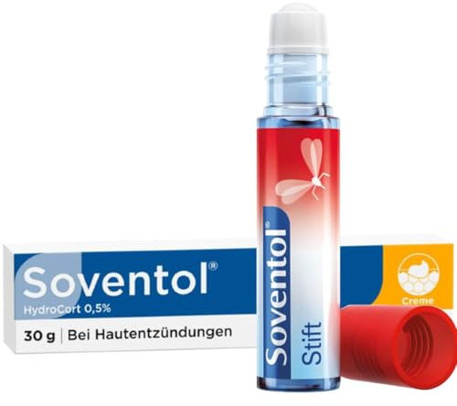 Soventol Anti-Juck Stift + Soventol HydroCort 0,5% Creme - Roll-On bei Mückenstichen & Insektenstichen - pflegt & kühlt gereizte und juckende Haut - lindert den Juckreiz und beruhigt
