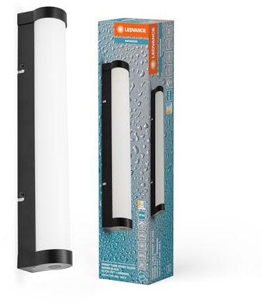 LEDVANCE ORBIS Tube Spiegel-/Wandleuchte mit LED, gefrostetes Glas/schwarz, 9W, 820lm, dimmbar, 3000/4000K über Wandschalter einstellbar, 40cm Durchmesser, IP44 Schutz vor Fremdkörpern/Spritzwasser
