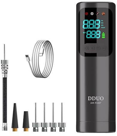 DDUO Electric Ball Pump with Needle Portable Fast Inflator Pump Basketball Football Pump Smart Air Pump with Accurate Pressure Gauge and 4 Preset Modes (Max 17 PSI, 4000mAh)