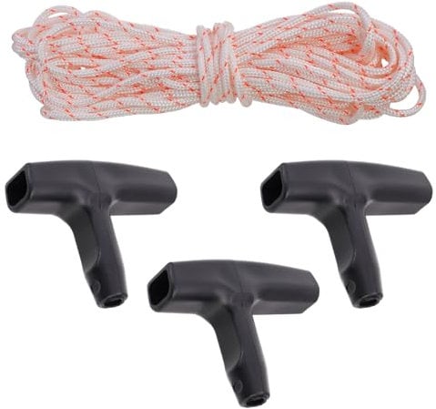 Casoter 3.5mm Lawn Mower Pull Cord 10 Metres with 3 Replacement Recoil Starter Handles for Husqvarna Craftsman Chainsaw Rope Replacement, Black