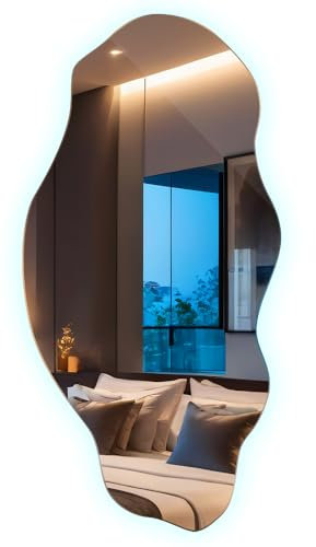 Decormat Spiegel LED 50x100 cm Wandspiegel Groß Für Küche Badezimmer Schlafzimmer Salon Unregelmäßiger Organische Beleuchtung LED Farbe Asymmetrisch Loft Glamour Kühle Farbe