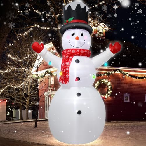 8FT/244CM Natale Pupazzo di neve gonfiabile Decorazione: Enorme pupazzo di neve gonfiabile con luci LED integrate, pupazzo di neve gonfiabile di Natale per la casa e il cortile decorazione natalizia