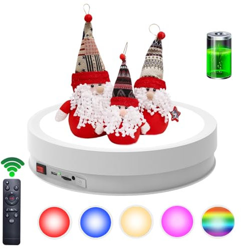 JAYEGT Variety Colors LED Light Base Non-Slip Rotating Display Stand , 66Lbs Load,360 Photography Turntable for Products Shows, Glass Crystal Artwork, Jewelry,Remote control (12.6inch / 6Color LED