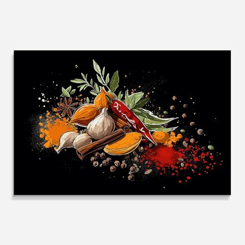 ARTHUB® Crédence de Cuisine en Verre 60x80 cm, Spices Art | Protection Contre Les éclaboussures, Revêtement Mural en Carreaux, Plaque en Verre, Verre trempé, Aliments, Épices