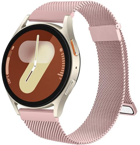 Mugust Bracelet Milanais en Acier Inoxydable Rose, Compatible avec Samsung Galaxy Watch 7 40mm/44mm, FE, 6 Classic 43mm/47mm, 5 Pro 45mm, 4 Classic 42mm/46mm, Fermoir Magnétique, Taille Unique