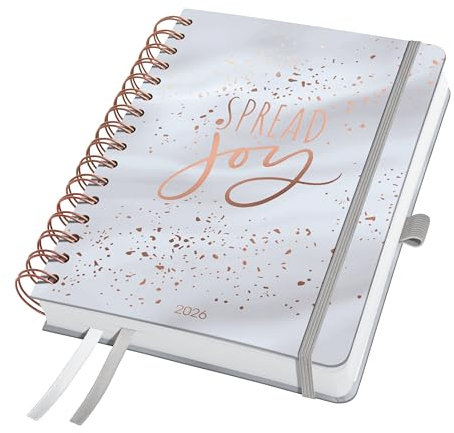 SIGEL J6605 Spiralkalender 2026 A5, grau, Hardcover, Gummiband, Stiftschlaufe, Einstecktasche, 2 Zeichenbänder, 240 Seiten, vegan, Buchkalender, Terminplaner Taschenkalender Jolie