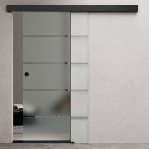 Durovin 775 × 2050mm Internal Sliding Glass Door – 8mm Frosted Sectioned Tempered Glass, Premium Black Hardware&Round Handle, Heavy-Duty 5ft Track for Bathroom, Kitchen, Living Room & Bedroom