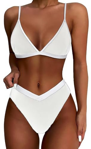 Generico Donna Costume da Bagno Taglia Forte Bikini Set Scollo a V a Vita Bassa Perizoma Costume Donna Due Pezzi Costume Piscina Imbottito Reggiseno Push Up Abito a Vita Bassa
