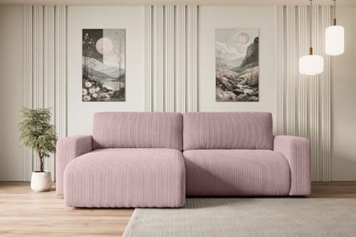 ALTDECOR Ecksofa mit Schlaffunktion L-Form KLEEA-L 247x143x83 - Rosa | Corner Sofa Bett Eckcouch Couch Wohnlandschaft Cauchsofa