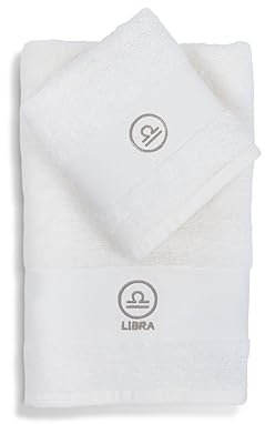 zer0bed Zodiac Handtuch-Set mit Sternzeichen, 2-teiliges Set, Gesichtstuch, Gästehandtuch, 100% Baumwolle, einfarbig mit Stickerei, Waage