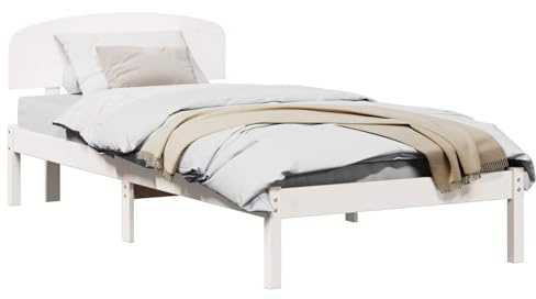 vidaXL Bettrahmen mit Kopfteil Weiß 80 x 200 cm Massives Kiefernholz | Hergestellt aus massivem Kiefernholz für einen zuverlässigen Einsatz, Deine Matratze wird direkt unterstützt,