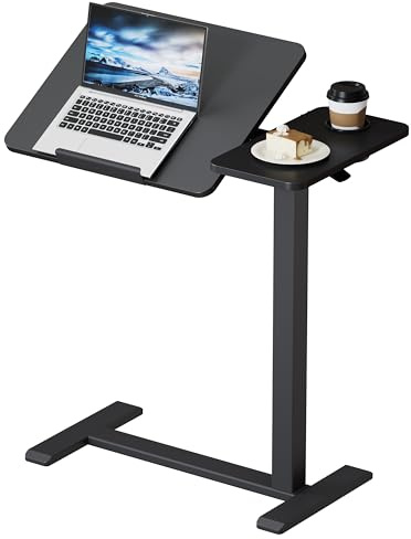 BZIUM Overbed Bedside Table with Hidden Wheels, Adjustable Medical Tilt Top Hospital Bed Table Over The Bed, Rolling Desk Mobile Standing Desk (70x40cm, Black)