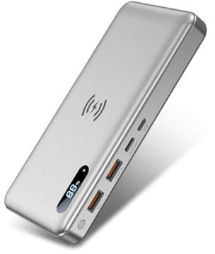 Power Bank，Wireless 30000Mah PD 25W/15W Portable Charger Fast Charging with 2 Input And 3 Output (Qi & USB C) External Battery for Phones, And More,Silver