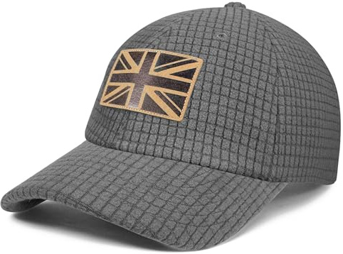 Outdoor Shaping UK Flag Embroidery Leather Patch, Grid Fleece Dad Cap Adjustable, Waffle Baseball Hat Vintage Style, Unisex Casual Cap Breathable, Outdoor Hiking Travel Daily Wear