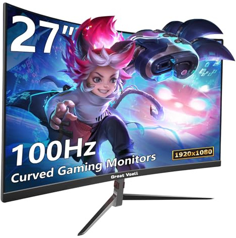 Great voell 27 Zoll Gaming Monitor, 100 Hz, FHD 1920×1080, 1800R Curved Bildschirm, FreeSync, HDR10, VA，VESA 100x100 mm —Schwarz