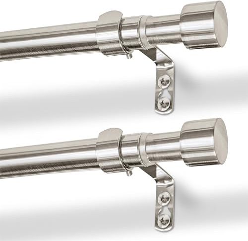 Harbour Housewares Extendable Metal Curtain Poles with Brackets - 77 to 250cm - Brushed Nickel - 2x Modular Long Telescopic Adjustable Bay Window Bedroom Door Rod Rail for Eyelet & Rings Curtains