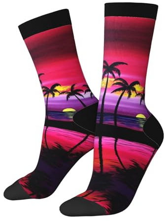 Socken mit Palmen-Sonnenuntergang-Design, 3D-Socken, Unisex, Deluxe-Persönlichkeit, kurze Socken, 40–42 cm