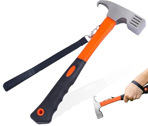 Camping Hammer with Tent Peg Puller – 29.5cm Heavy Duty Carbon Steel Mallet for Tent Pegs, Rustproof Camping Axe with Non-Slip Orange Grip & Wrist Strap, Ideal for Camping & Outdoor Use