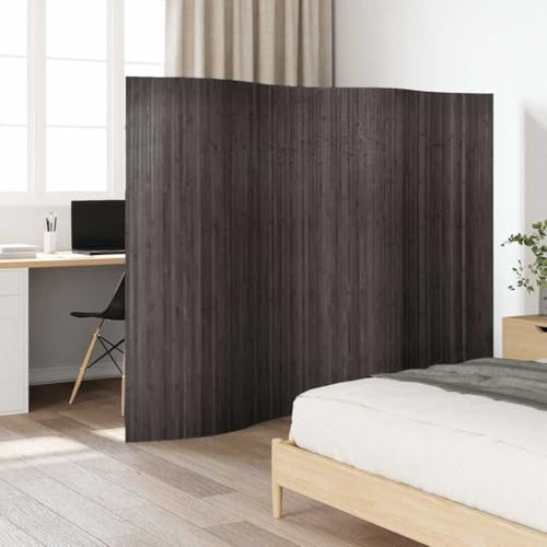 HUAKEHOM Paravent Raumteiler PflegeleichtTrennwand für Wohnzimmer Schlafzimmer Büro Spanische Wand Sichtschutz Modern Bambus Grau 250x165 cm