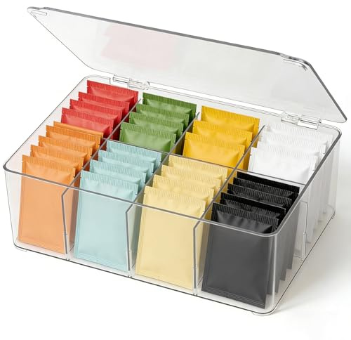 GZYYANG Teebox 8 Fächer, Teebeutel Organizer, Tee Aufbewahrung, Transparente Aufbewahrungsbox für Tee-Portionsbeutel, Teeaufbewahrung Kunststoff Teebox-Ideal für Kaffee, Kleinteilen Aufbewahrun