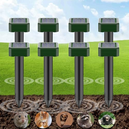 8 Stück Ultraschall Maulwurfvertreiber, Solar Mausvertreiber für Draußen zur Abwehr von Wühlmäusen Erdhörnchen Maulwürfen Schlangen Eidechsen usw, Maulwurfschreck für den Garten