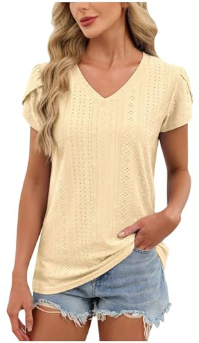 Chemisier Femme Chic et Élégant Blouse Fin Cut Tshirt Business T Shirt Ete Vêtements Élégante Vetement Basique Habit Col V Haut Été Tee Shirt Manches Courtes