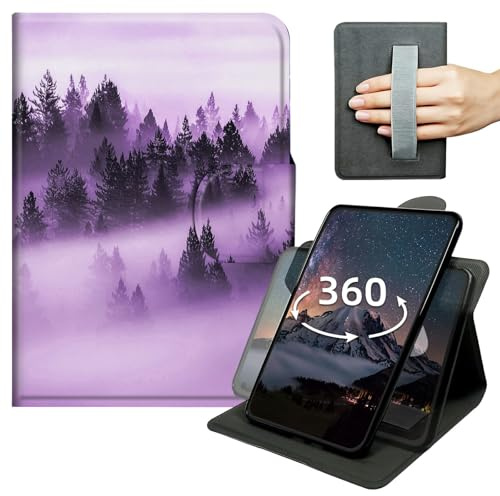 Tablet Case for Kindle Fire 7 (7 2019/2017/2015, 9th/7th/5th Generation) 360 Degree Rotating PU Leather Tablet Cover with Hand Strap, Auto Wake/Sleep & Magnetic Clasp - Forest Trees