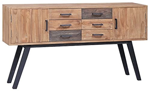 zylophax Beistellschrank aus massivem Teakholz 110x30x75 cm mit 6 Schubladen und 2 Türen, Sideboard mit Stauraum für Wohnzimmer, Flur und Schlafzimmer, rustikaler Kolonialstil