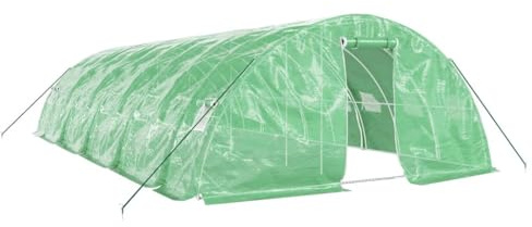Serra con telaio in acciaio e pellicola in polietilene, verde, 50 m², 10 x 5 x 2,3 m, per giardino e balcone, con ventilazione, protezione dal gelo, allevamento di verdure, fiori ed erbe
