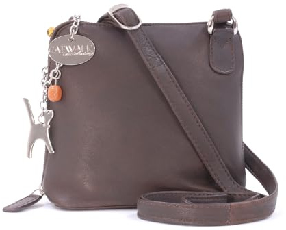 Catwalk Collection Handbags - Small Leather Crossbody Bag For Women - Mini Shoulder Bag - Long Adjustable Strap - Lena - Brown