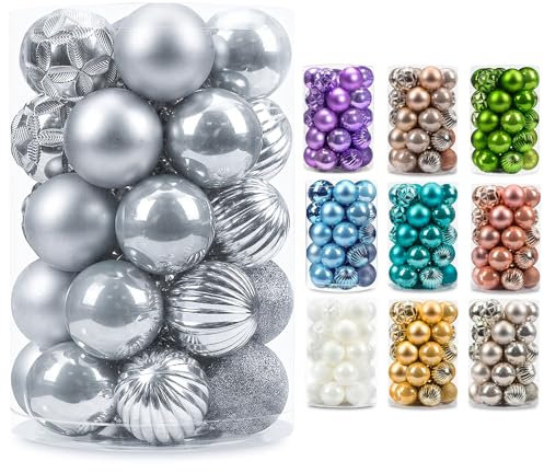 AMS 34 ct Weihnachtskugel, Mini-Ornamente, Party-Dekorationen, bruchsicher, Festival-Anhänger, Hänge für Weihnachtsbaum-Dekoration (40 mm, Silber)