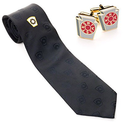 THE MASONIC COLLECTION Mark Degree Krawatte aus 100 % gewebter Seide und passenden Manschettenknöpfen, handgefertigt, Lieferung in Chrom-Geschenk-Box, ein nützliches Geschenk für Freimaurer, Schwarz